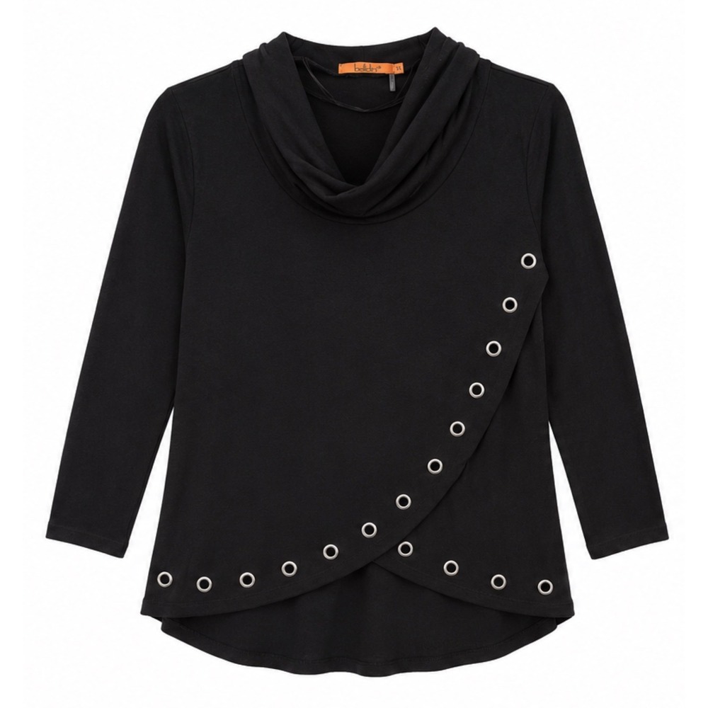 Belldini Black Cowl‎ Neck Grommet Wrap Top Long Sleeve Plus Size 1X Sweater